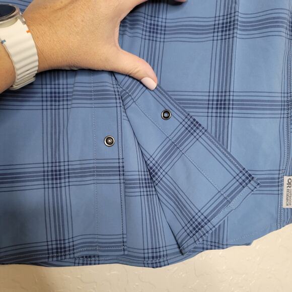 Outdoor Research Astroman Sun Shirt Mens Medium Plaid SS Snap Button Hiking UPF - Picture 5 of 9